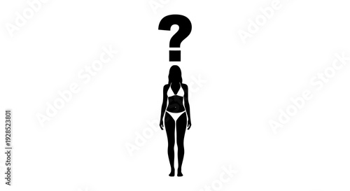 Silhouette of a woman in a bikini with a question mark above her head
