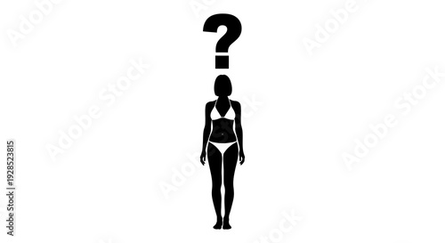 Silhouette of a woman in a bikini with a question mark above her head
