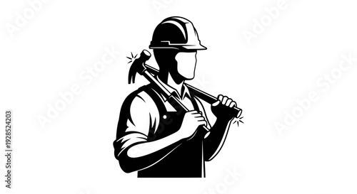 Construction worker with a hammer and sparks vintage style illustration