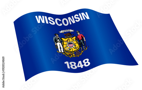 accurate correct wisconsin wi state flag flying waving flowing vector isolated on transparent background
