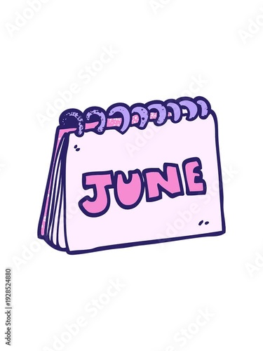 splitting motion animation of cartoon doodle calendar showing month of june