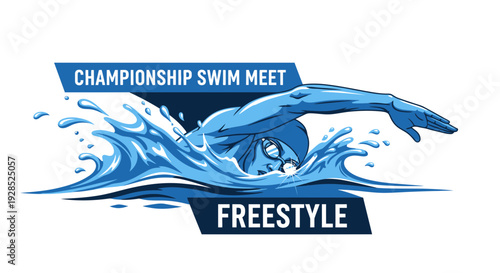 Championship Swim Meet Freestyle Depiction Showcasing Athletic Skill and Intense Competition