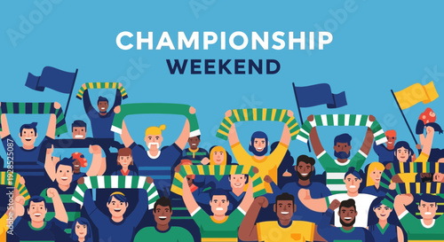 Championship Weekend: Energetic Spectators Cheering With Flags And Scarves In Celebration