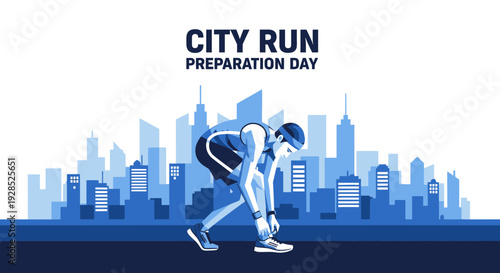 City Run Athlete Preparing Himself for the Upcoming Urban Marathon Event