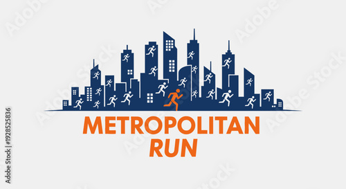 Cityscape Marathon Design With Runners And Text, Perfect For Sports Advertising
