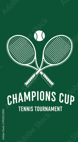Classic Tennis Champions Cup Tournament Logo Design On Green Background Illustration