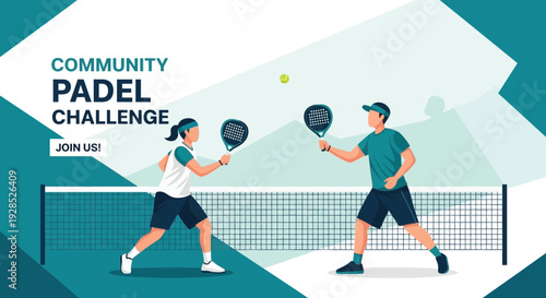 Community Padel Challenge: Illustrated Scene of Players Engaged in Sport Competition