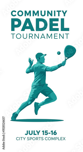 Community Padel Tournament: Energetic Athlete Performing a Powerful Forehand Shot in a Match