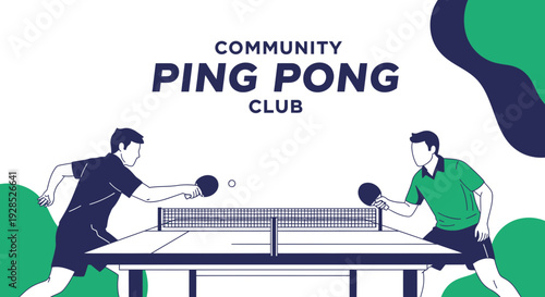 Community Ping Pong Club: Engaging Sports Illustration with People Playing Table Tennis