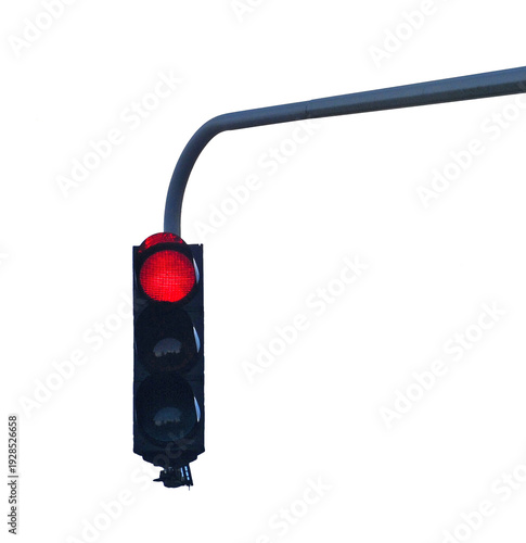 Hanging red traffic light, isolated on transparant background, png