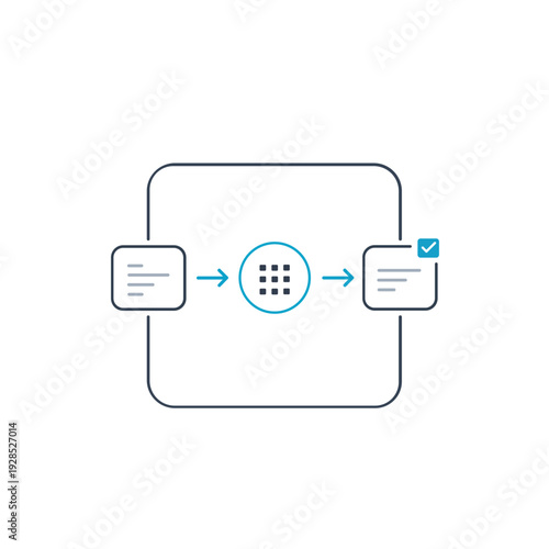 AI data flow pipeline icon, artificial intelligence processing system outline vector
