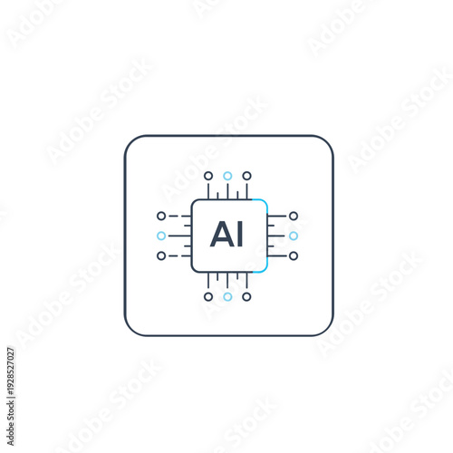 AI processor chip icon, artificial intelligence hardware and neural processor outline vector