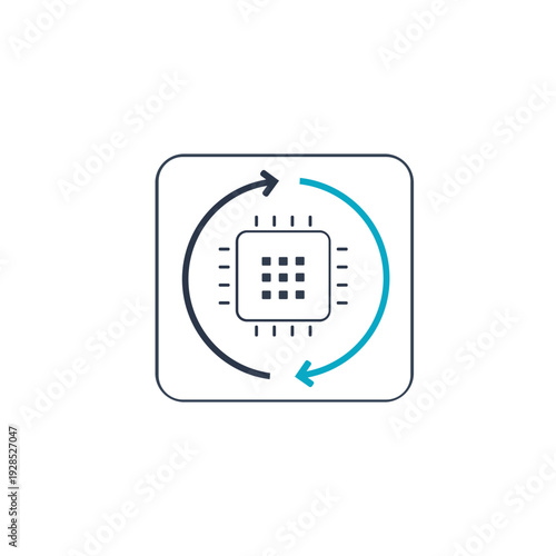 AI model training loop icon, artificial intelligence machine learning process outline vector