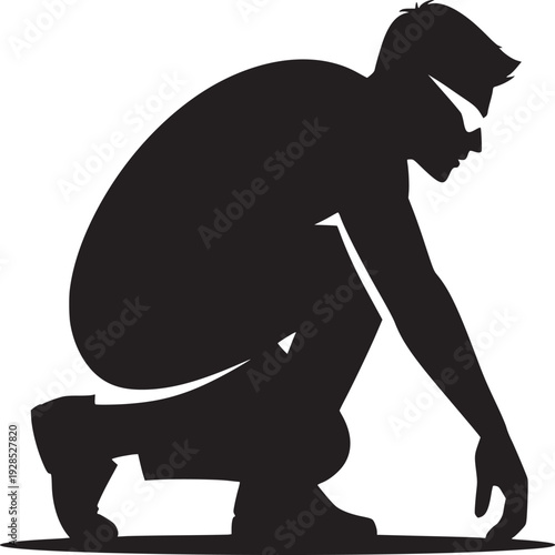 Focused athlete in starting position ready for intense competition, embodying determination and readiness.