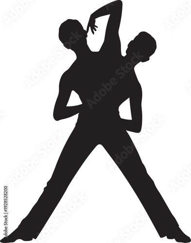Silhouette two men dancing modern dance performance pose vector graphic illustration