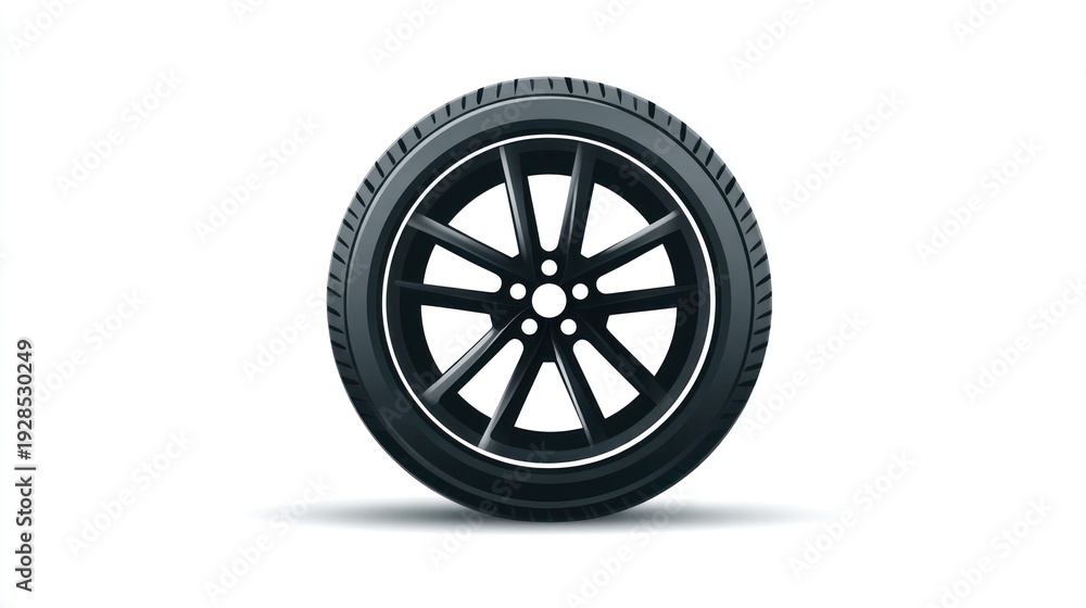 Obraz premium Black car wheel isolated on white background for transportation concept