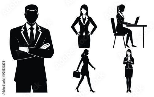 Corporate Business People Silhouettes - Vector Illustration
