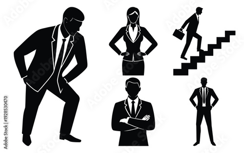 Corporate Business People Silhouettes - Vector Illustration for Success and Career Growth Concepts