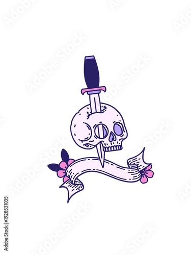 Wallpaper Mural attention grabbing animation of cartoon of a traditional tattoo with banner of a skull Torontodigital.ca