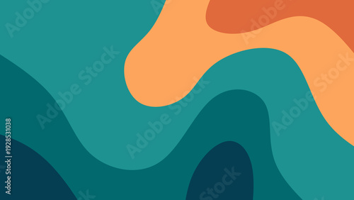 Abstract teal and orange fluid wave background. Modern retro liquid curve vector illustration. Minimalist groovy 70s aesthetic wallpaper. Minimalist wavy background.