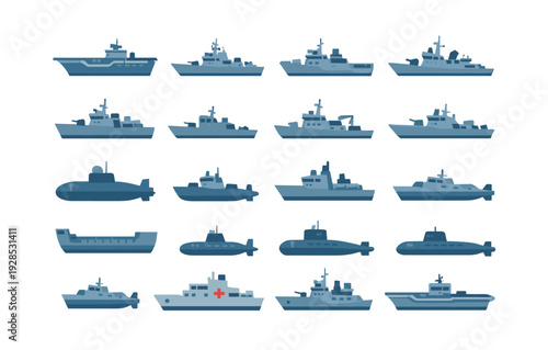 Assorted military and naval vessels silhouettes