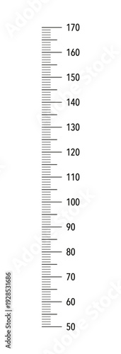 Kids height chart from 50 cm to 170 centimeters. Meter wall or growth ruler. Template for wall growth 170 cm sticker isolated on a white background. Vector illustration.
