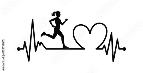 Female Runner Silhouette on Heartbeat Line running