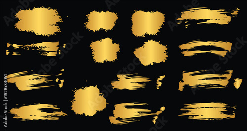 A collage of 12 distorted golden images on a black background