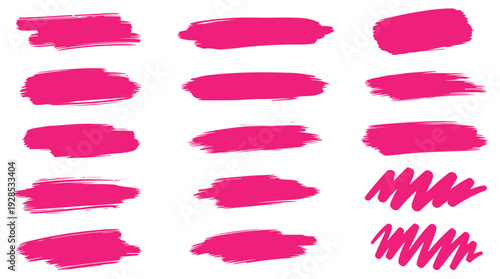 Collection of various pink lipstick swatches on white background
