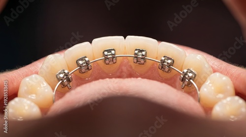 Lower teeth with lingual braces on inner surfaces showing discreet metal brackets and archwire