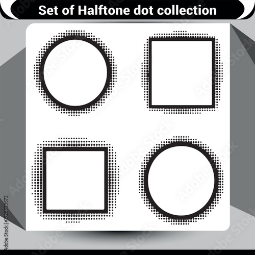 Geometric shapes in clean outlines with subtle halftone dot shading, graphic design