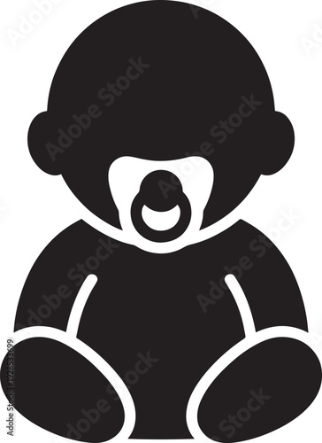Baby with pacifier silhouette, infant pacifying device flat vector illustration