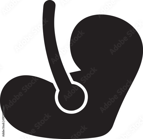 Black silhouette of baby in car seat with handle on white background
