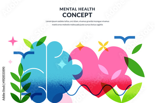 Puzzle pieces in shape of brain and heart connected. Vector illustration. Mental health, emotional intelligence concept
