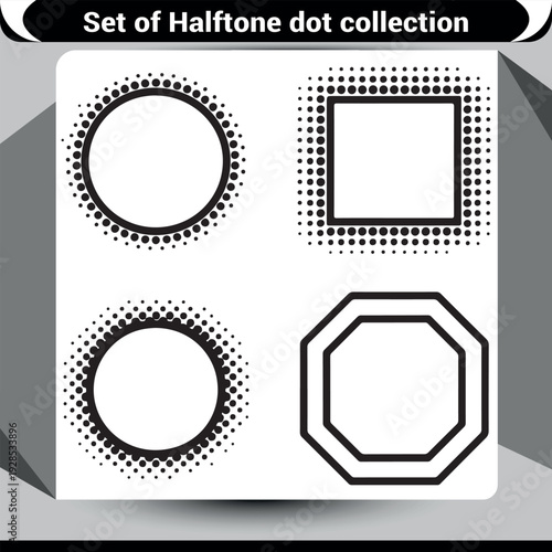 Minimalist graphic shapes with halftone dot accents, clean design elements