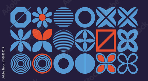 Geometric Pattern with Blue and Orange Shapes on Dark Background vector illustration