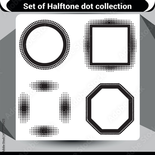 Halftone Dot Art: Abstract Geometric Shapes Collection Featuring Circle, Square, Octagon