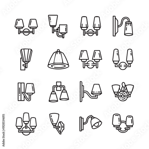 Collection of Wall Sconce Light Fixture Icons Modern Interior Lighting Styles