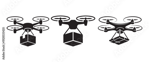 Drone delivery service icons with packages