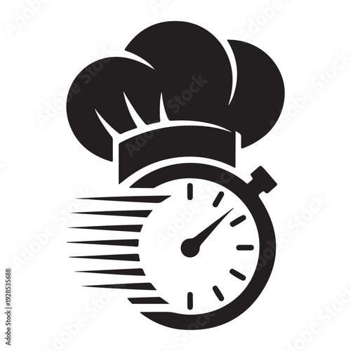 Fast cooking concept with chef hat and stopwatch icon, representing quick meal preparation