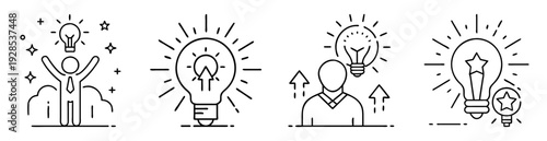 Collection of light bulb icons representing ideas, innovation, and success