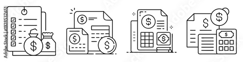 Illustrations of finance and accounting depicting financial tasks and operations