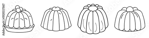 black and white illustration of four jello molds with varying patterns
