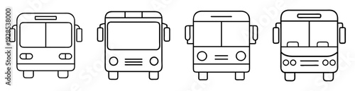 Four bus front views presented in a simple line drawing style