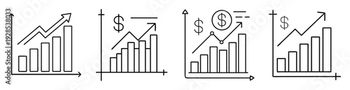 A simple illustration of four sets of bar charts showing an upward trend
