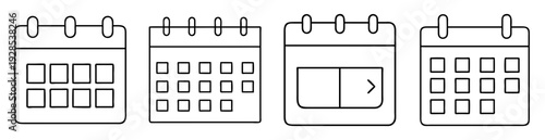 Collection of minimalistic calendar icons representing scheduling and time management
