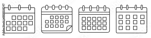 Four simplistic black and white calendar icons representing time management
