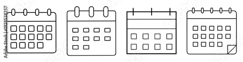 Four different style calendar icons in black and white outline drawing
