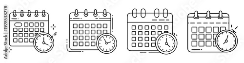 Calendar and clock icon set, representing planning and time management tools