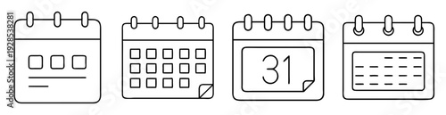 Four calendar icons showing different layouts and the number thirty one